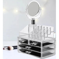 Organizador E Suporte Em Acrílico 4 gaveta E Espelho Porta Maquiagem