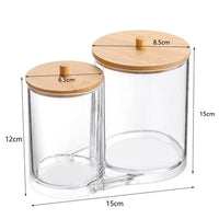 Porta Cotonete em Acrílico e Tampa de Madeira