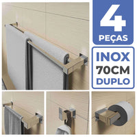 Kit Acessórios Banheiro Lavabo 4 Peças Aço Inox