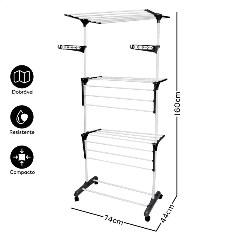 Varal de Chão Dobrável com 3 Andares