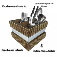 Porta Talheres Espelhado em Madeira Maciça