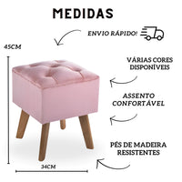 Puff Retrô Quadrado - Tecido em Veludo