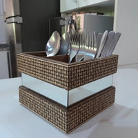 Porta Talheres Espelhado em Madeira Maciça