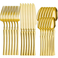 Conjunto de Talheres Dourados em Aço Inox - 24 Peças